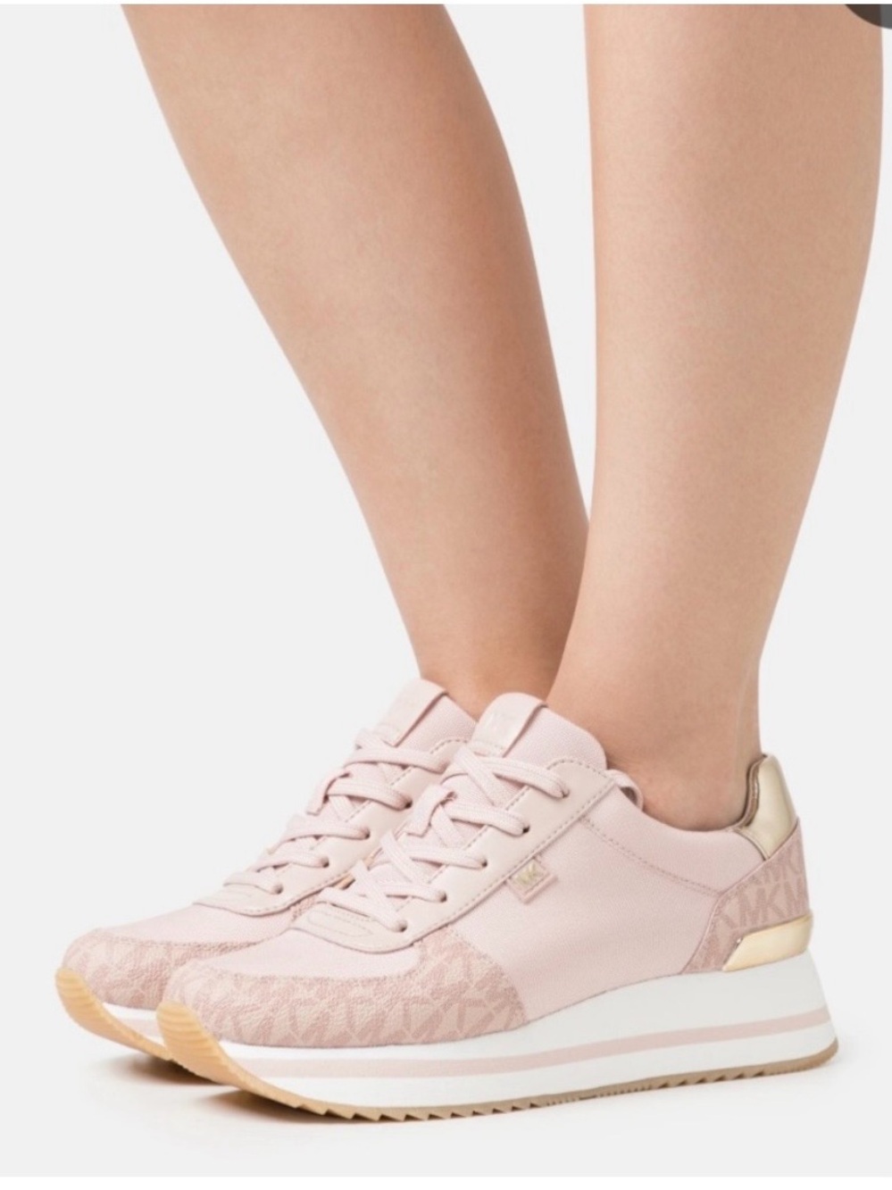 Michael Kors Blush Pink Lace-Up Platform Sneakers with Gold Accent